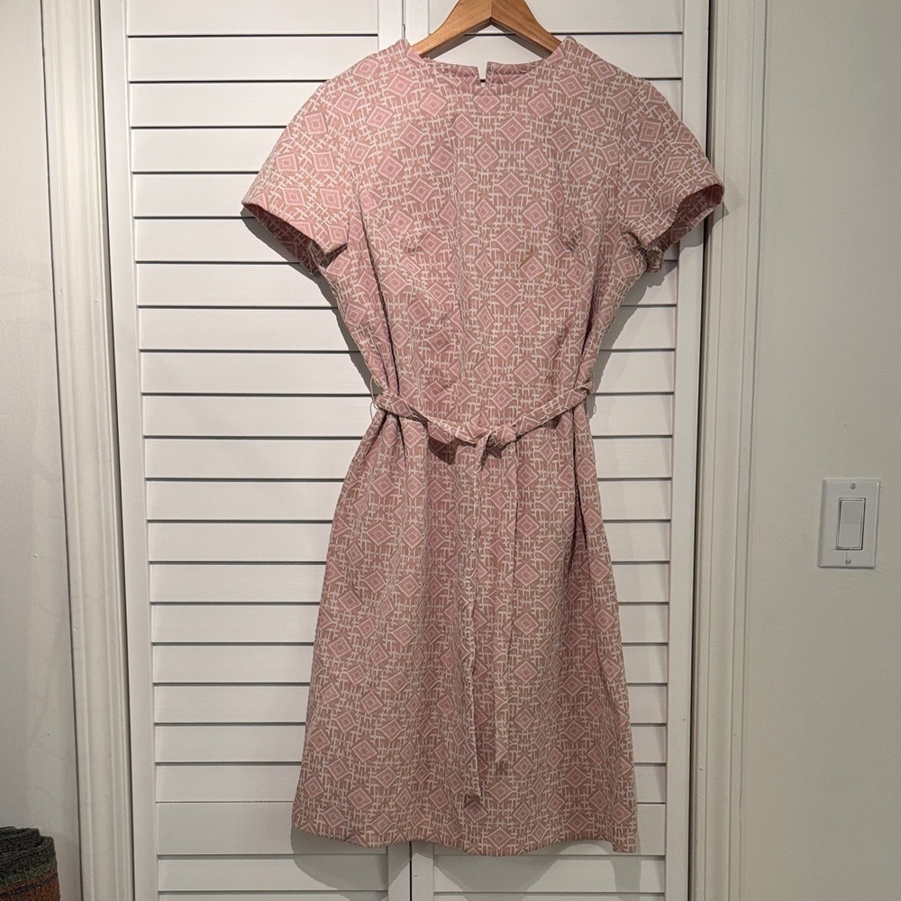 Vintage, 60’s, Pink & Taupe, Geometric-Patterned Women's Dress Double-knit poly